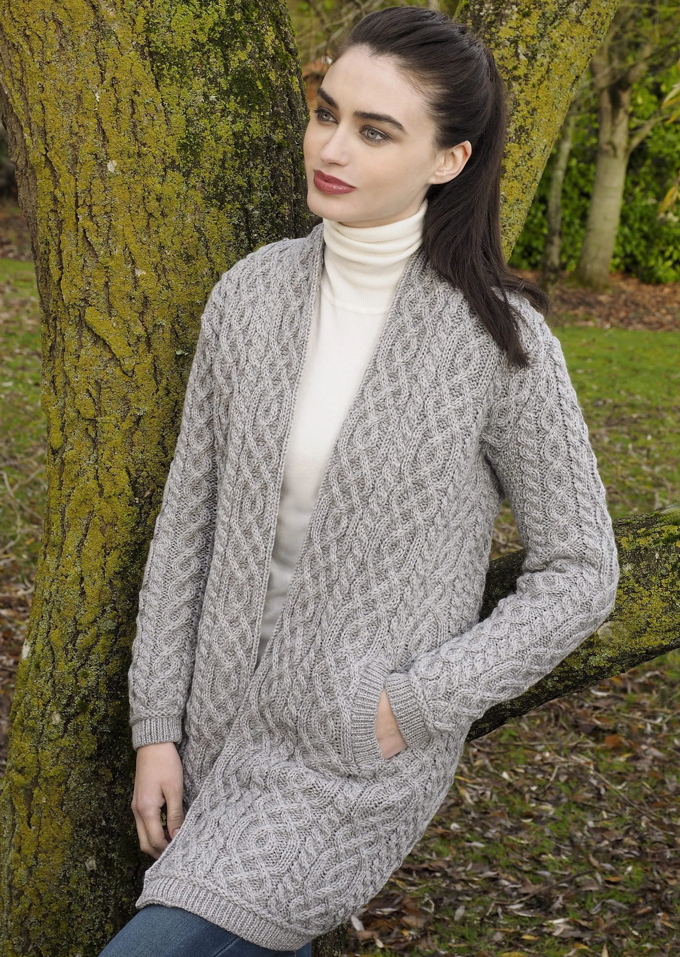 Aran Crafts Celtic Braid Edge To Edge Coat | Grey