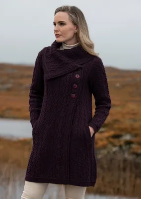 Aran Crafts Chunky Collar Coat | Damson