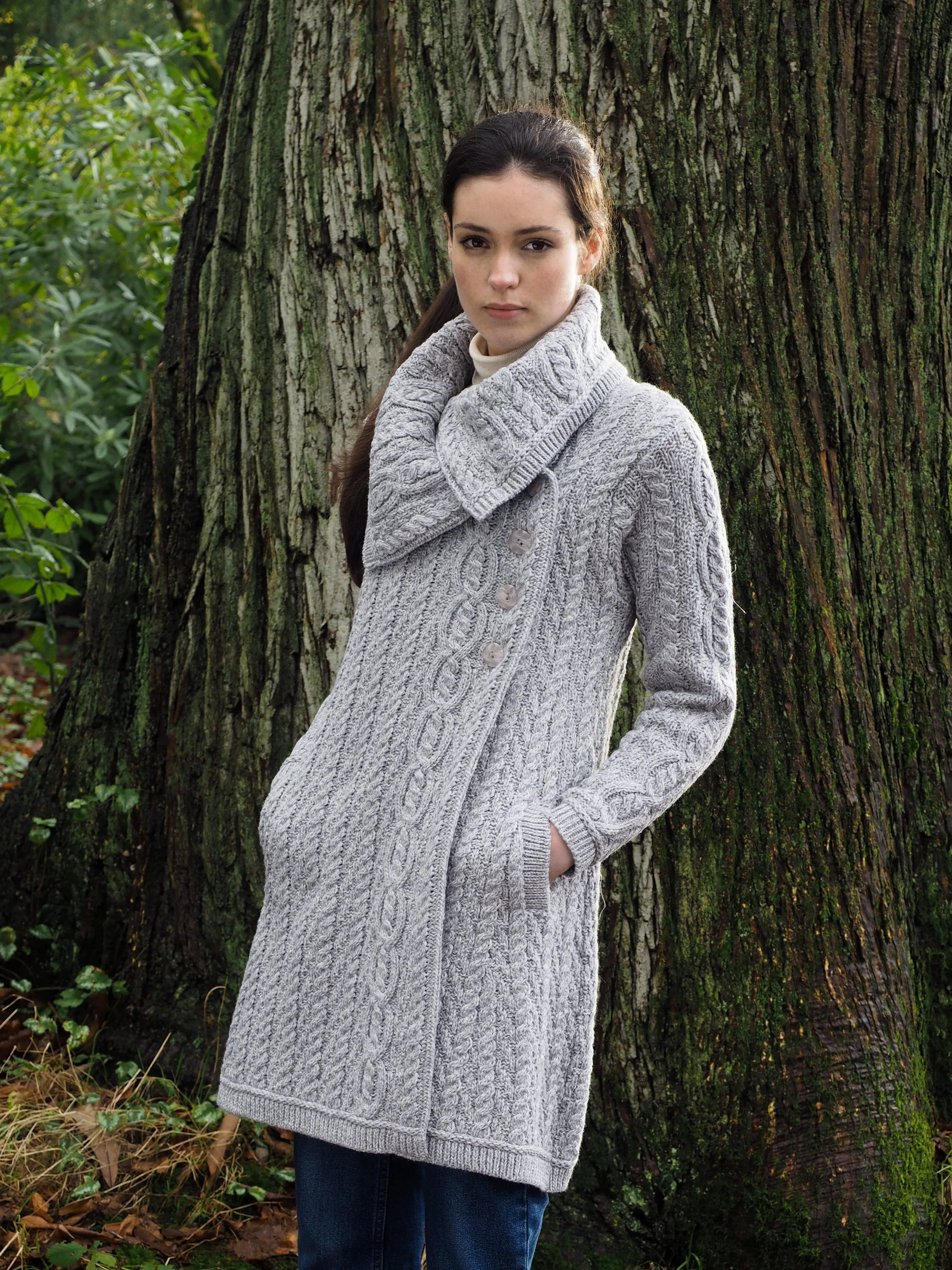 Aran Crafts Chunky Collar Coat | Grey