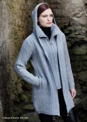 Aran Crafts Grey Hooded Zip Coat | Grey