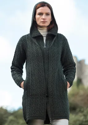 Aran Crafts Hooded Zip Coat | Green