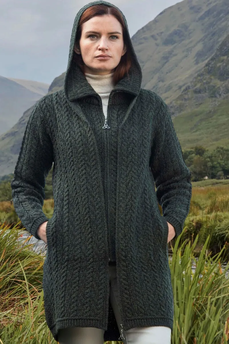 Aran Crafts Hooded Zip Coat | Green