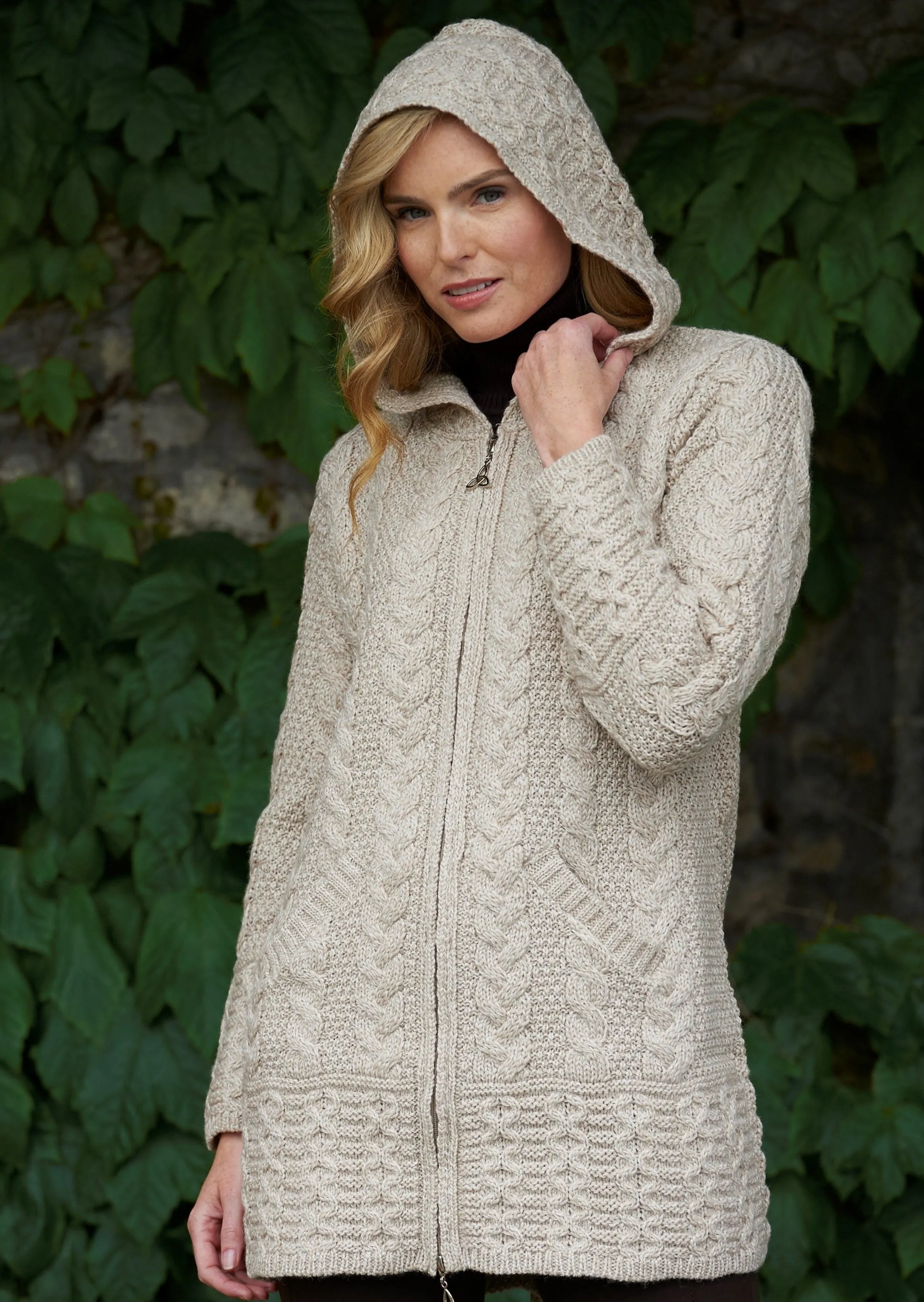 Aran Galway Cardigan With Celtic Knot Zipper | Oatmeal