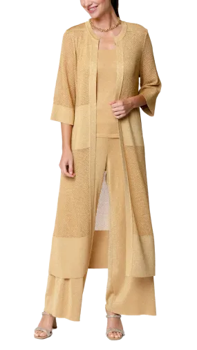 Arianna Shimmery Mesh-Knit Duster / Coat ; Golden Sands