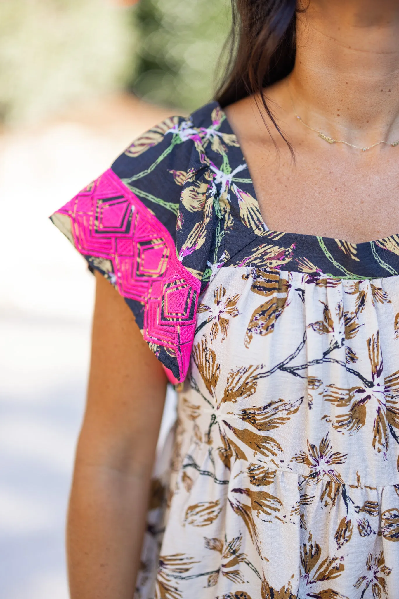 Aztec Floral Oatmeal Babydoll Top