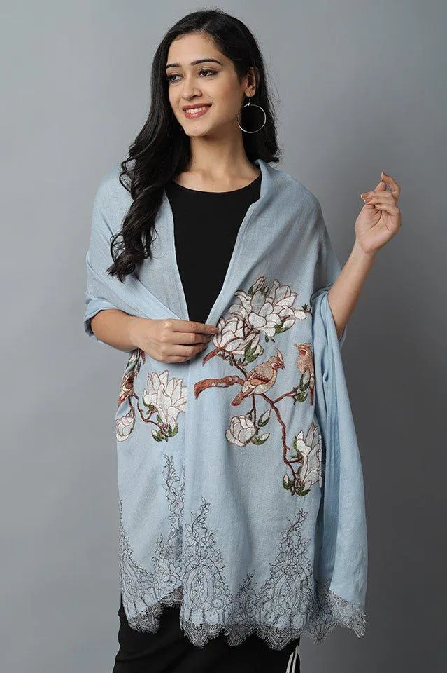 Baby Blue Bird Pashmina-Cashmere Stole