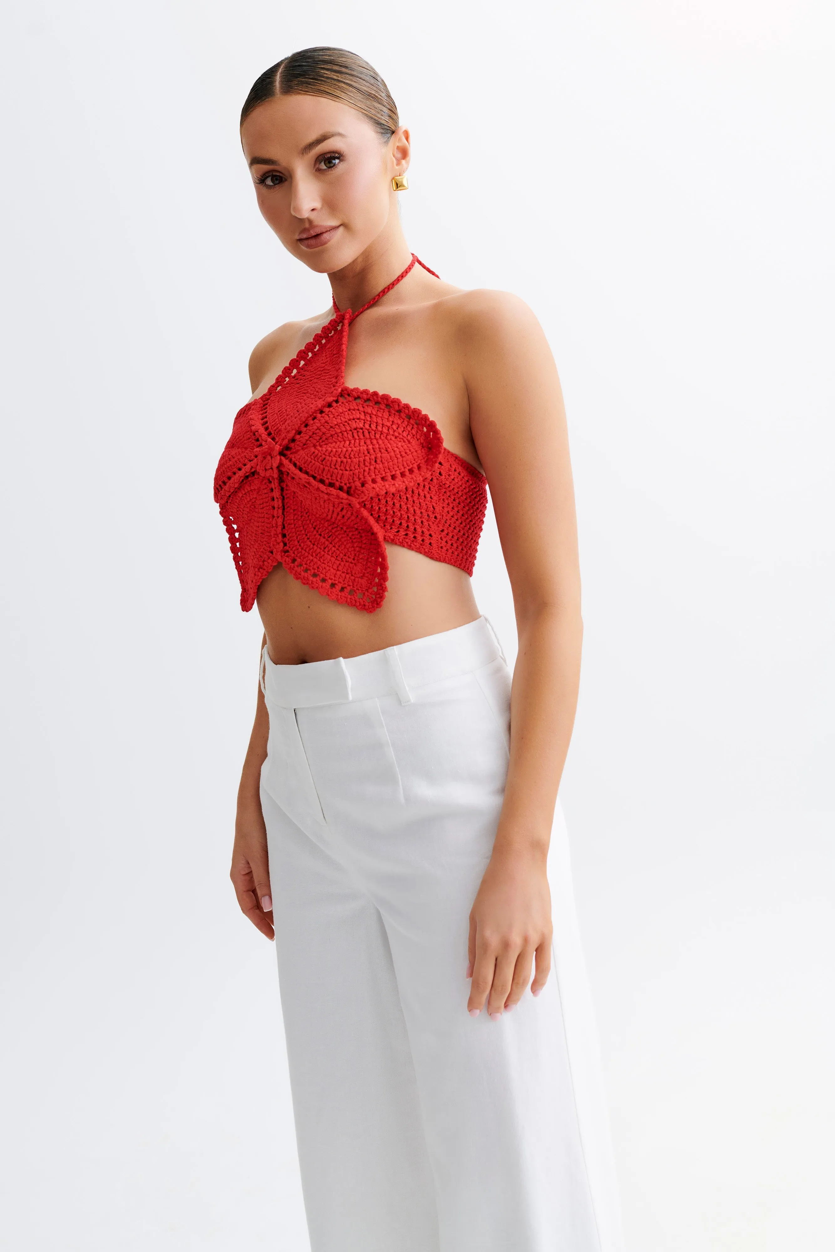 Bailey Floral Crochet Halter Top - Pomegranate