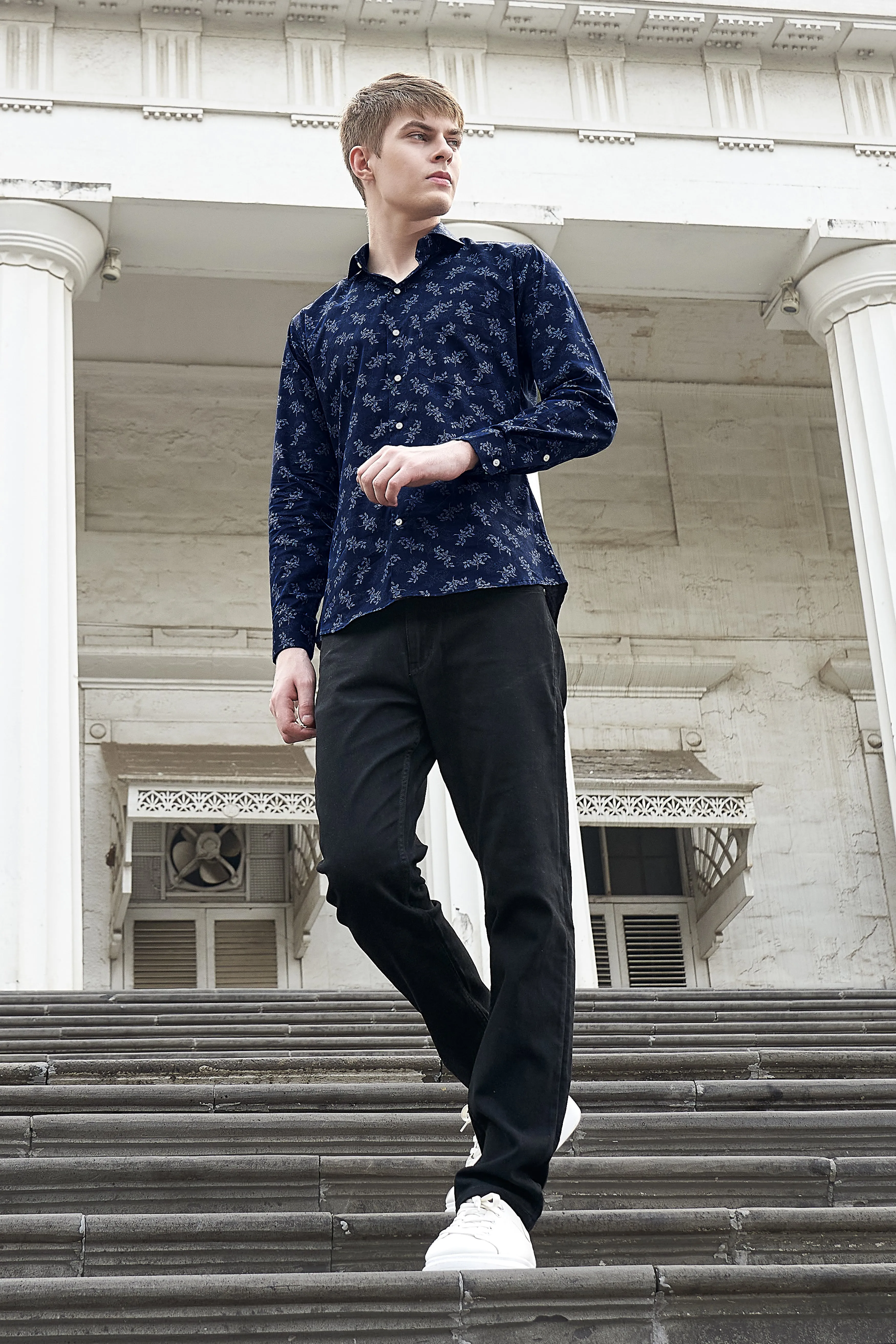 Baltic Navy Blue With Ditsy Printed Super Soft Premium Cotton Shirt