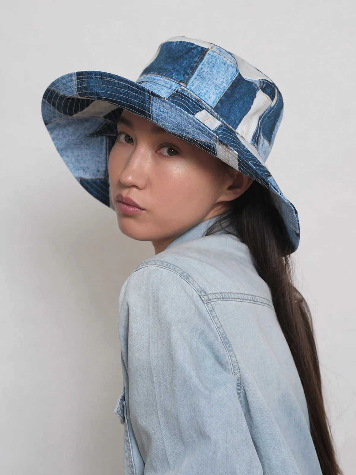 Barriére Denim Print Sun Hat