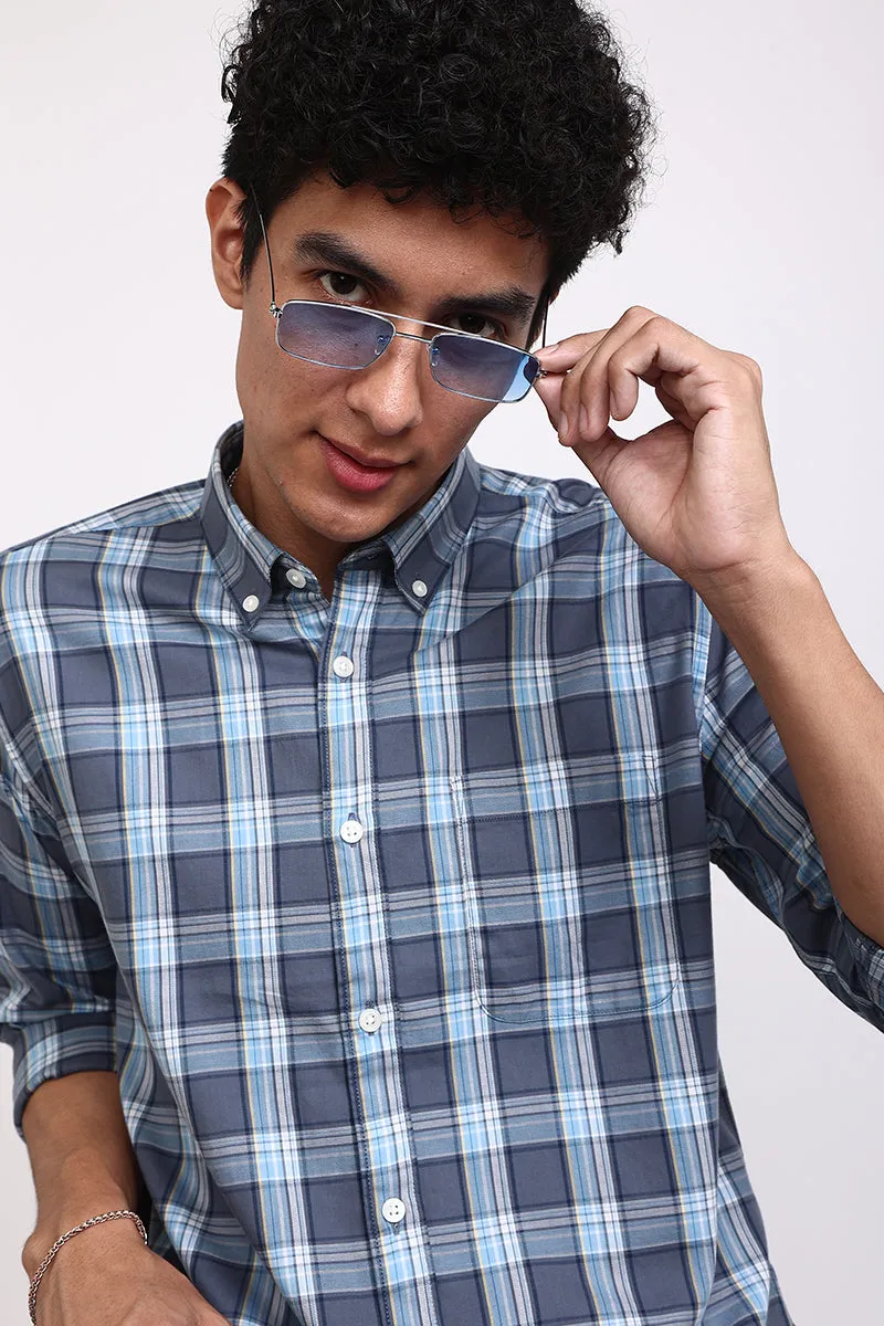 Basic Checks Steel Blue Shirt