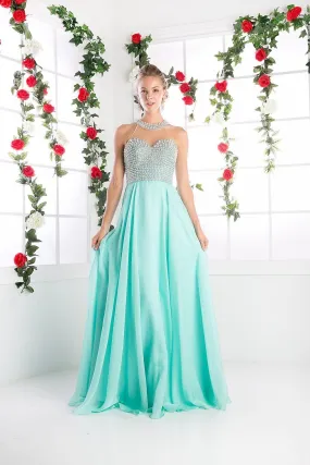 Beaded Halter Chiffon Gown by Cinderella Divine 8107