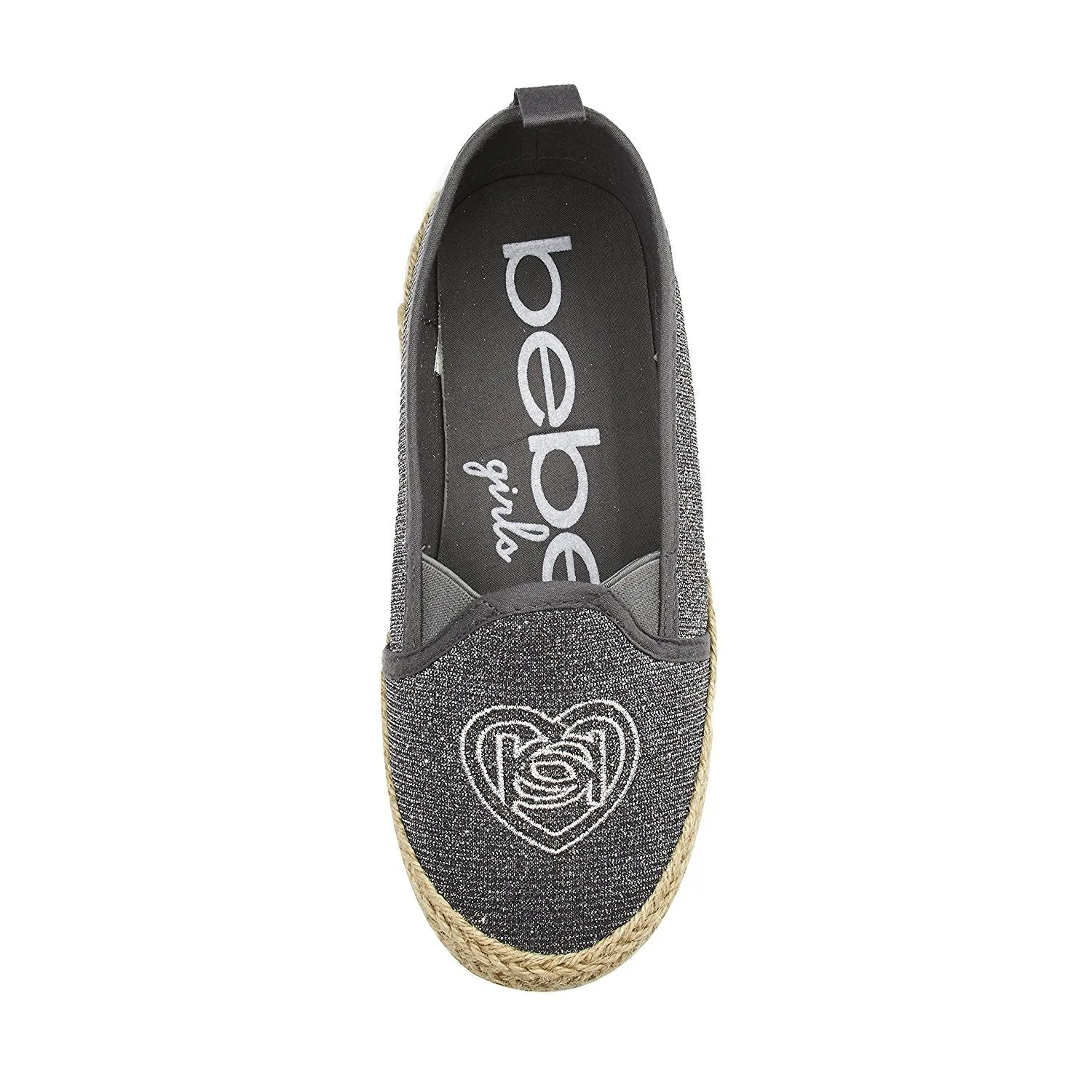 bebe Girls Big Kid Beachy Espadrille Slip-On Loafer Flat Glitter Mesh Shoe