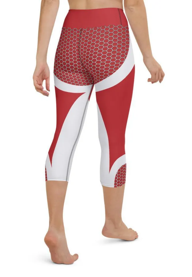 Beehive Geometric Yoga Capris Scarlet Red