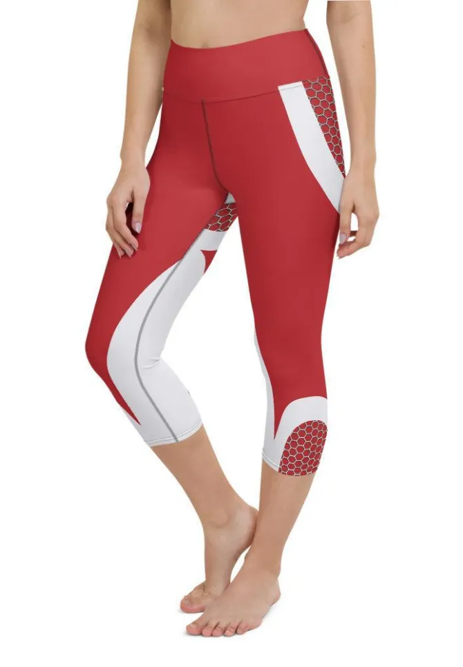 Beehive Geometric Yoga Capris Scarlet Red