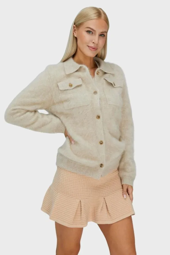 Beige Brushed Cashmere Cardigan