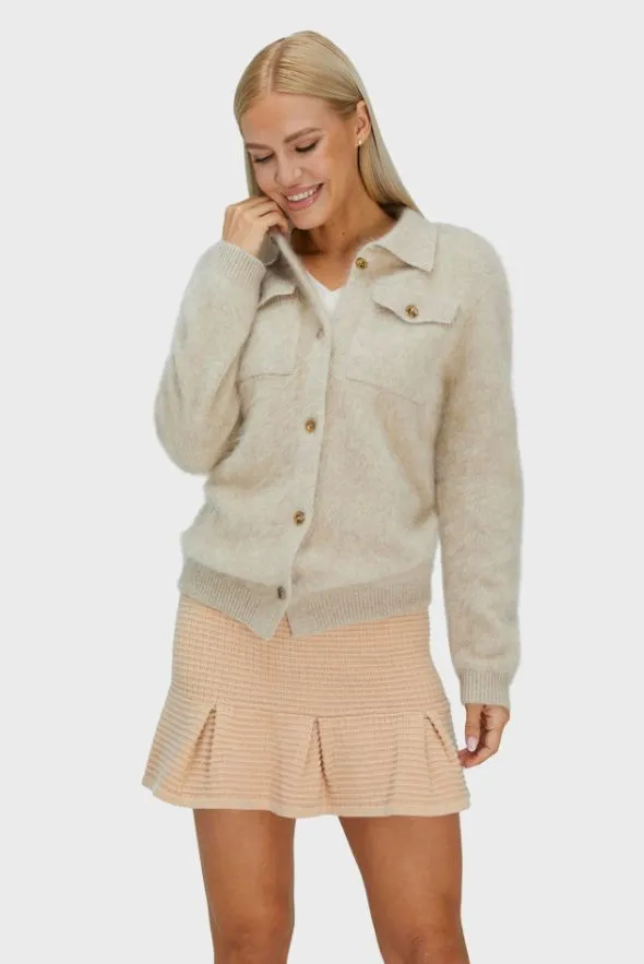 Beige Brushed Cashmere Cardigan