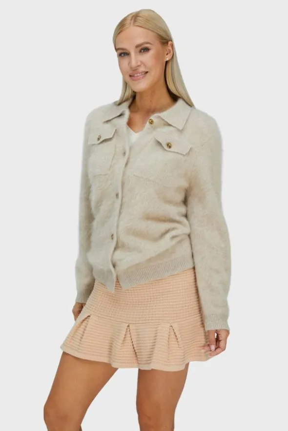 Beige Brushed Cashmere Cardigan