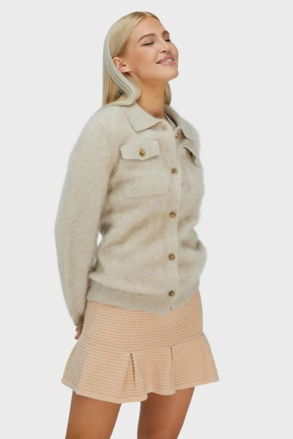 Beige Brushed Cashmere Cardigan