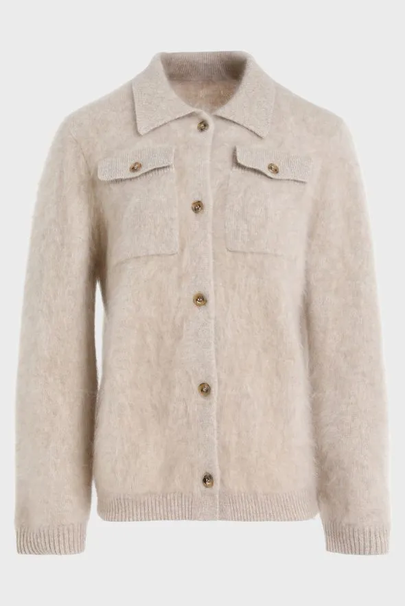 Beige Brushed Cashmere Cardigan