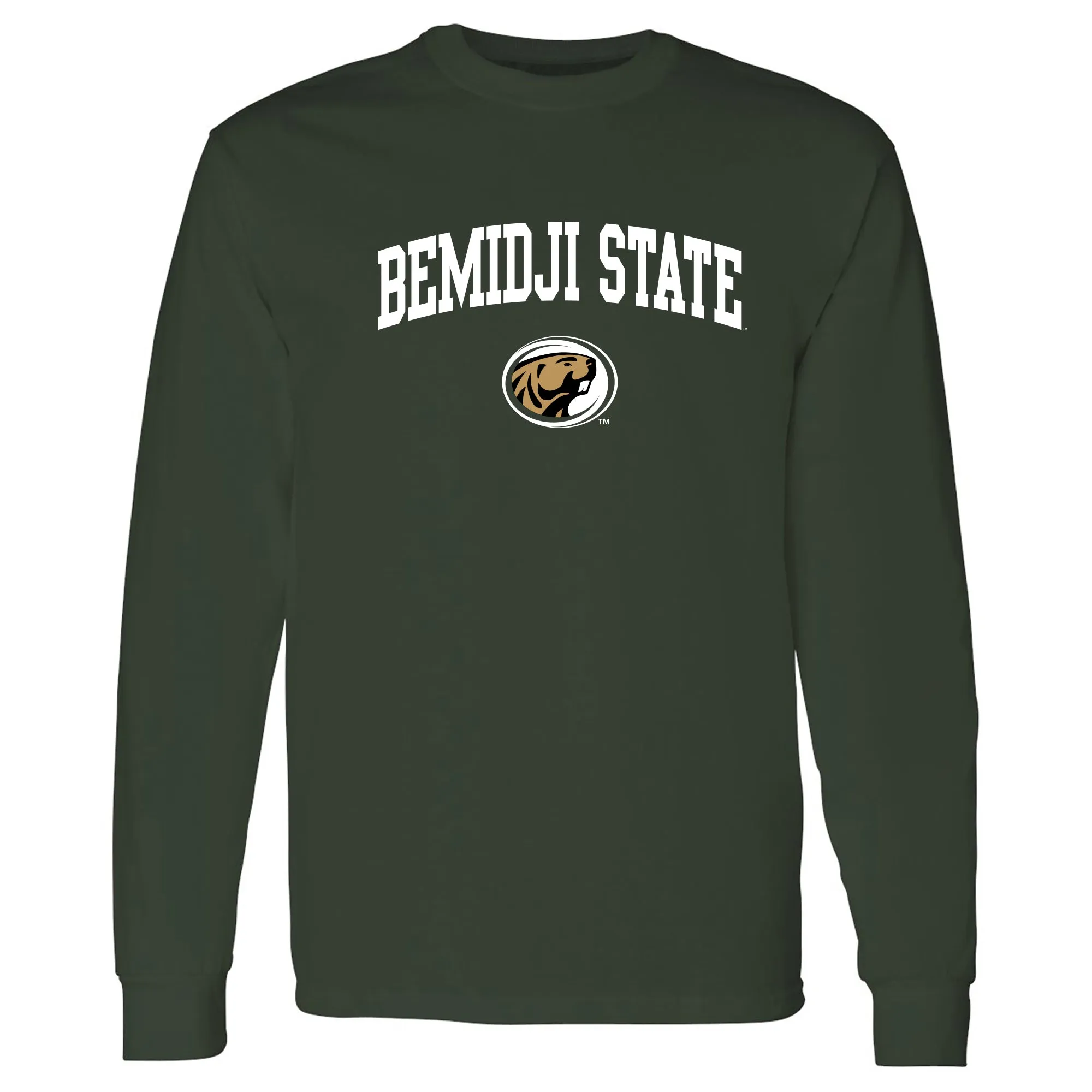 Bemidji State Beavers Arch Logo Long Sleeve T Shirt - Forest