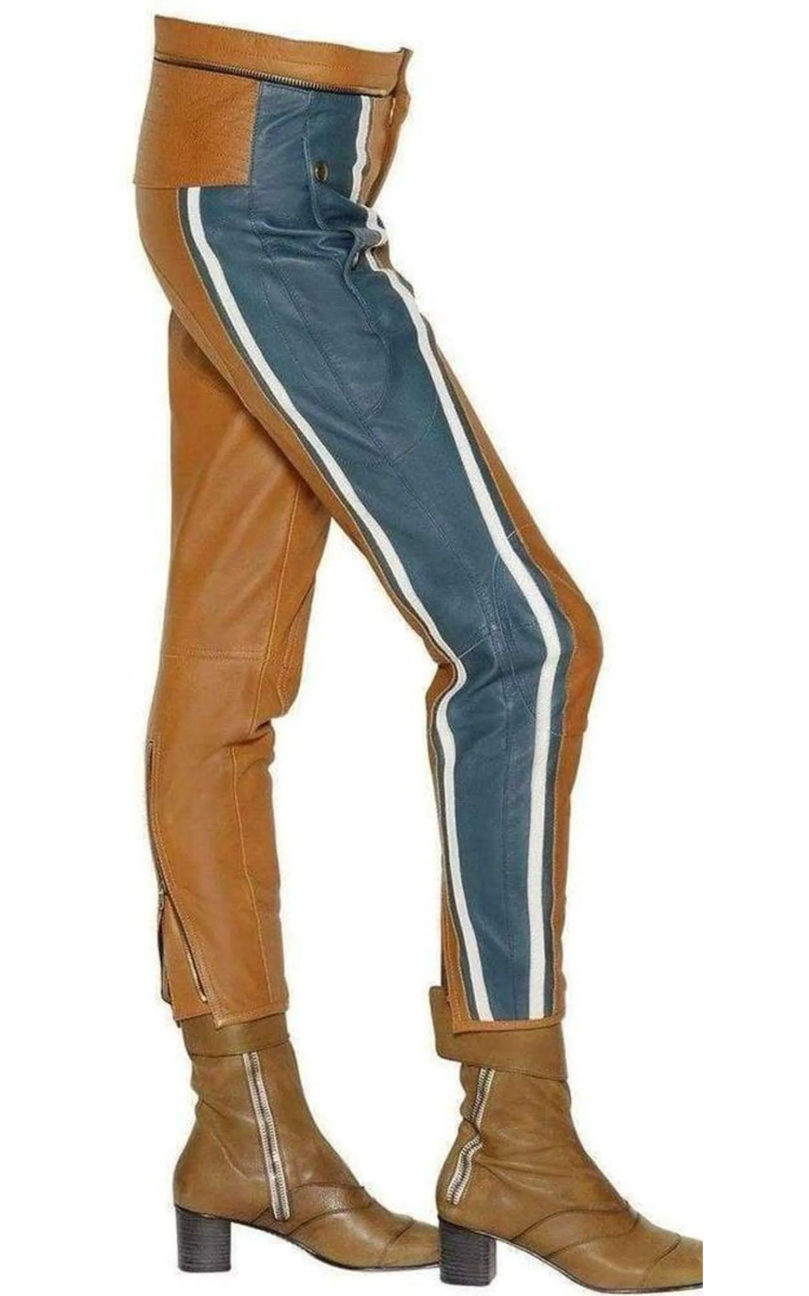 Biker Cropped Striped Leather Pants