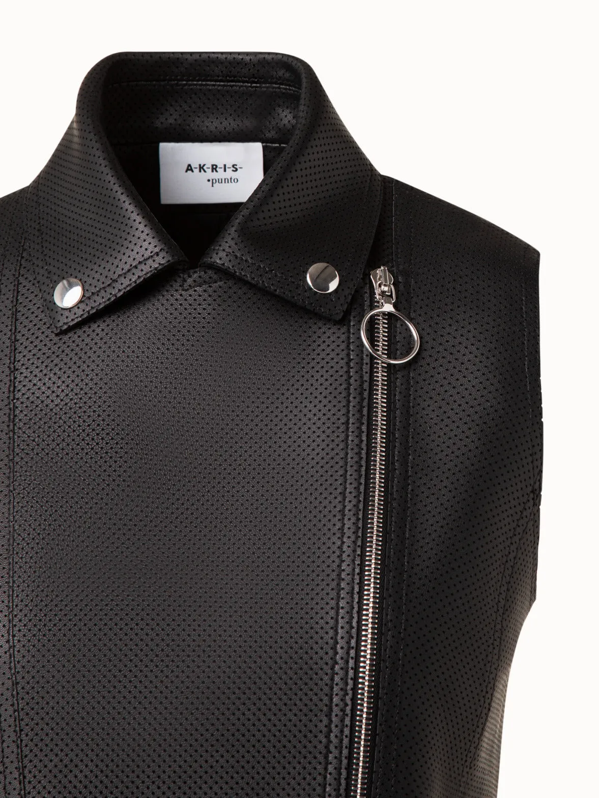 Biker Vest in Perforated Pin Dot Lamb Nappa Leather