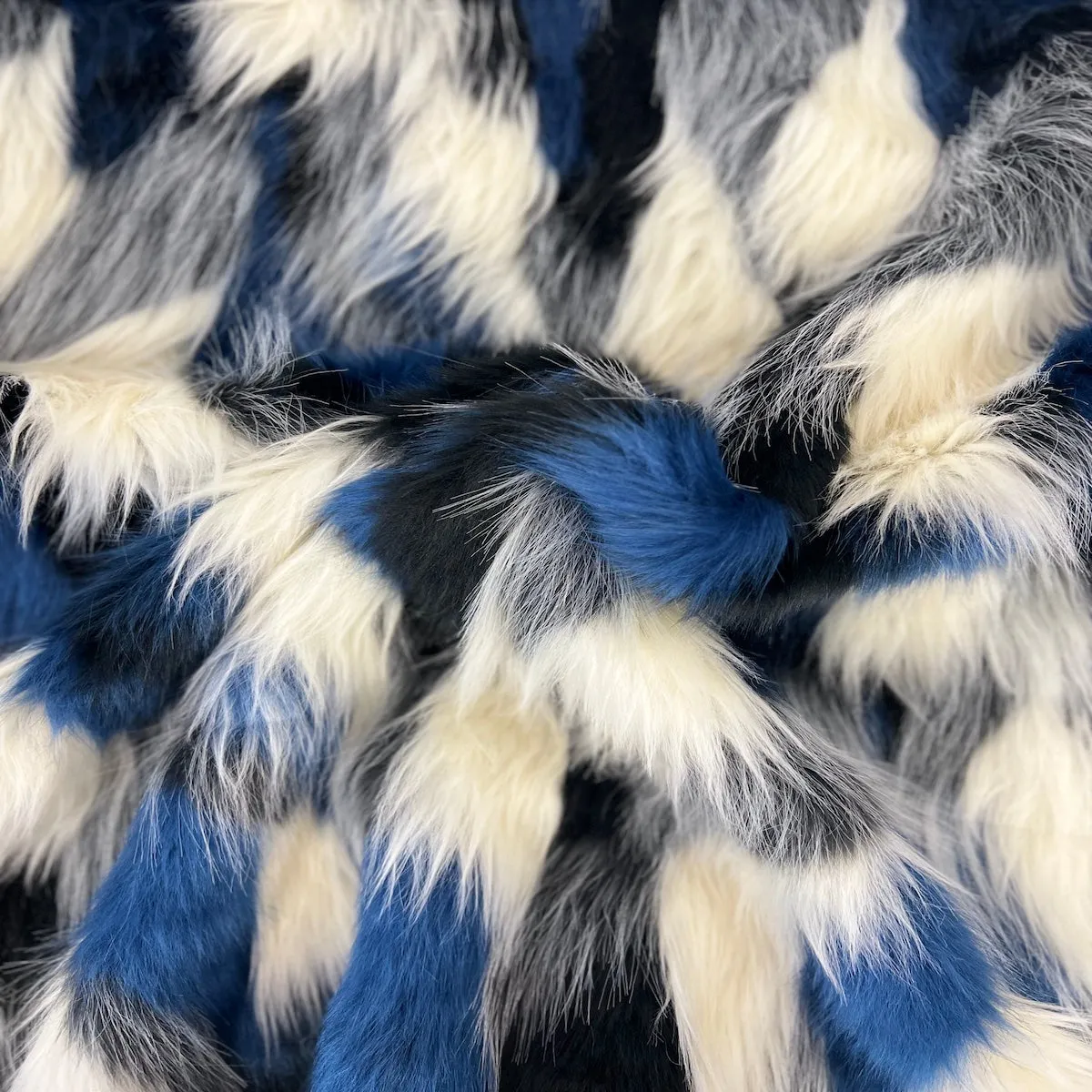 Black | Blue | Gray | Ivory Multicolor Patchwork Faux Fur Fabric