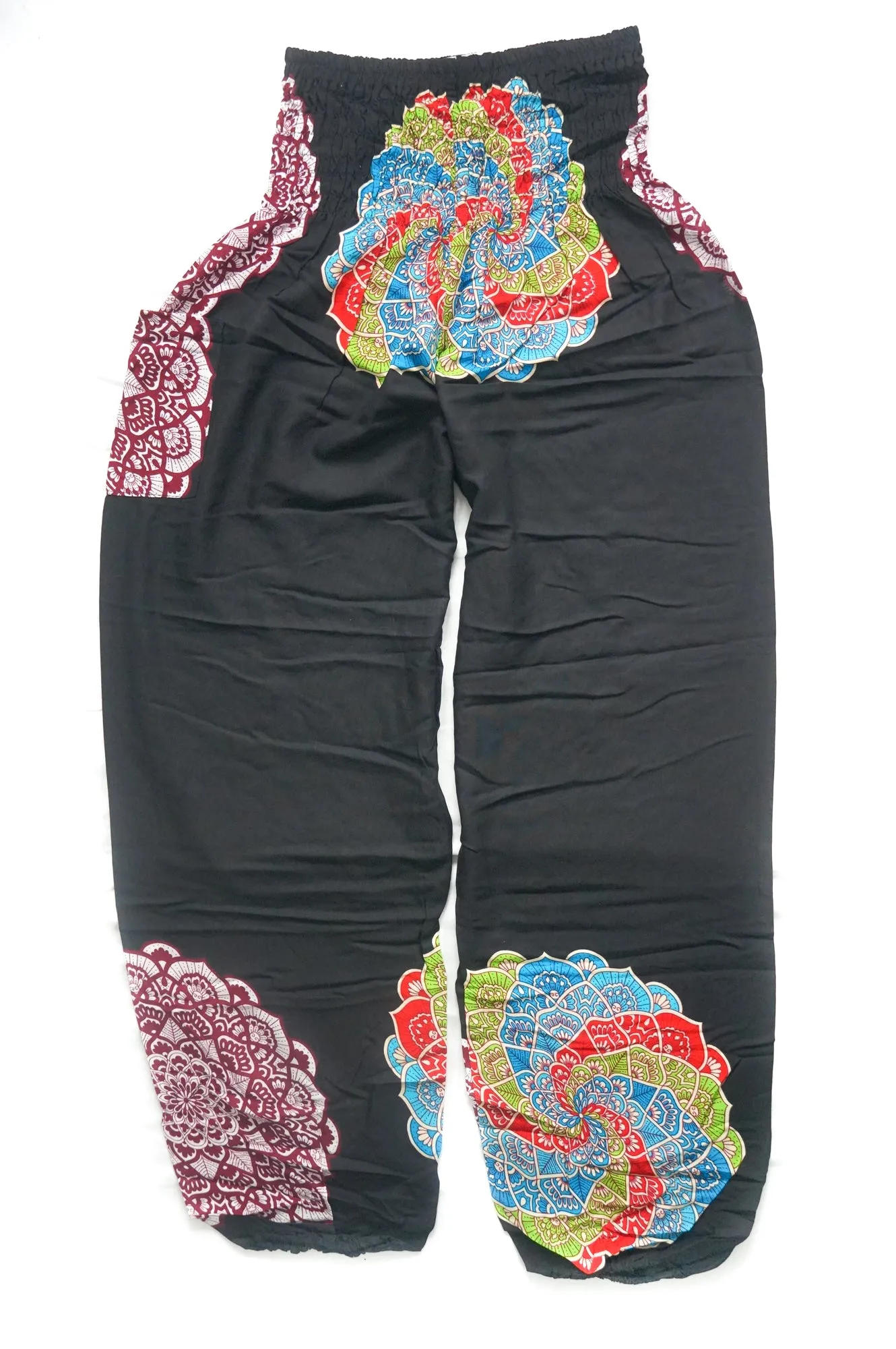 Black Enlighten Flower Harem Pants