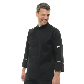 Black Kitchen Coat with White Piping Long Sleeve - MANELLI