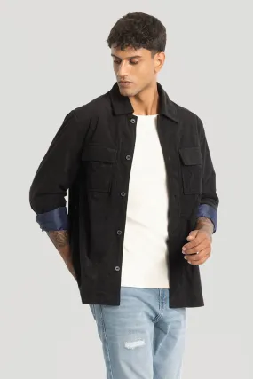 Black Suede Double Pocket Overshirt