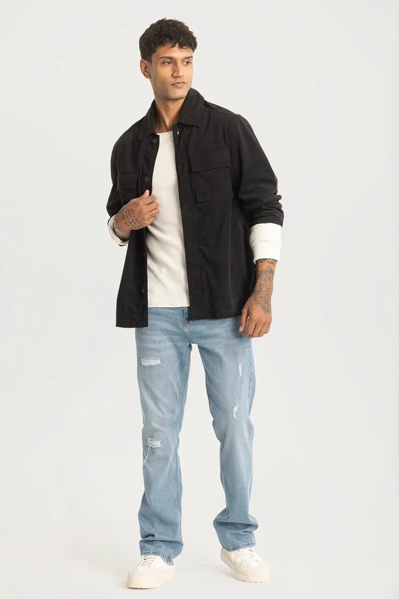 Black Suede Double Pocket Overshirt