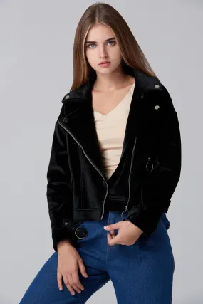 Black Velvet Moto Jacket