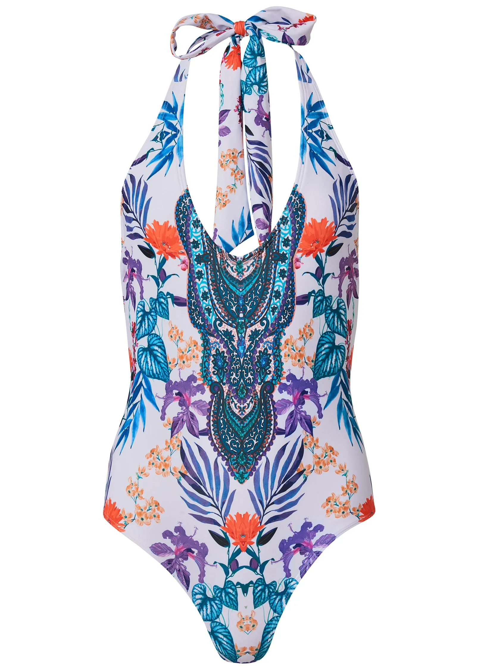 Blanc V Neck One-Piece - Floral Fancy