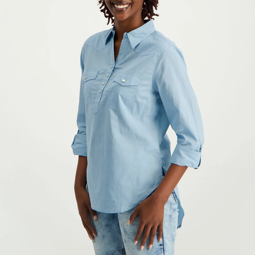 Blue Curved Hem Shirt