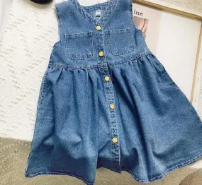 Blue Sleeveless Denim Maxi Dress for Girls