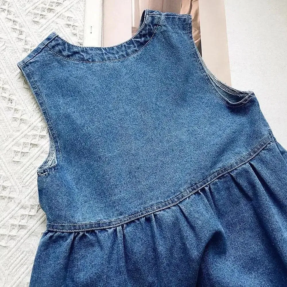 Blue Sleeveless Denim Maxi Dress for Girls