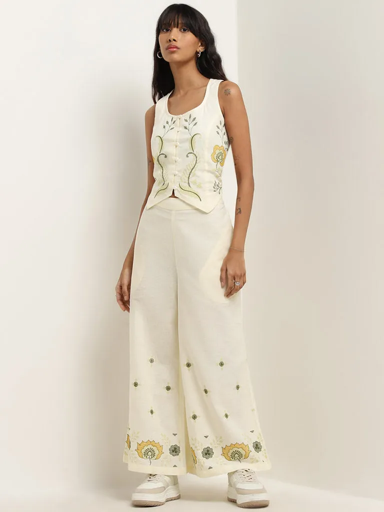 Bombay Paisley Off-White Floral Embroidered Top