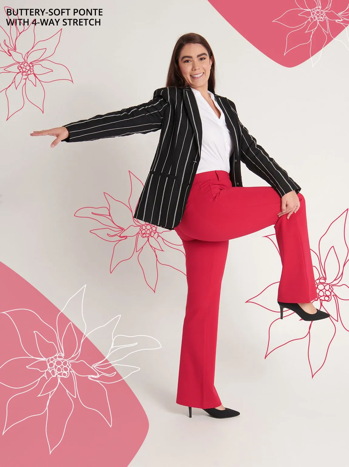 Boot-Cut | Two-Pocket Dress Pant Yoga Pants (Poinsettia)