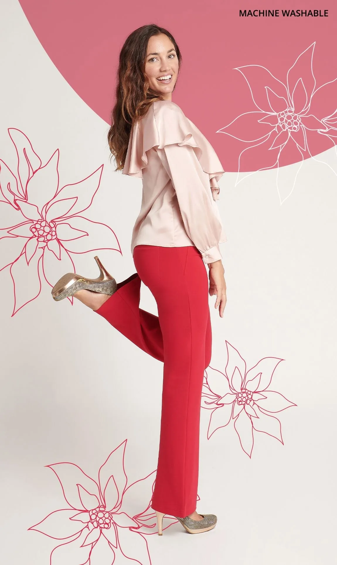 Boot-Cut | Two-Pocket Dress Pant Yoga Pants (Poinsettia)