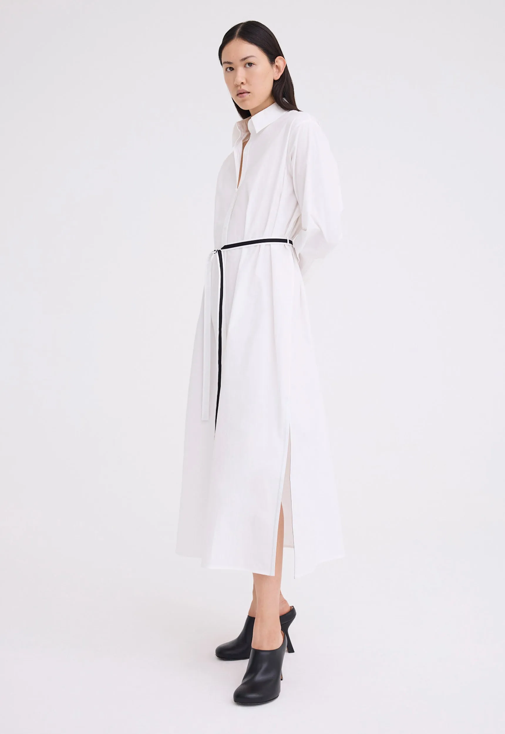 Boundary Cotton Shirt Dress - White/Black