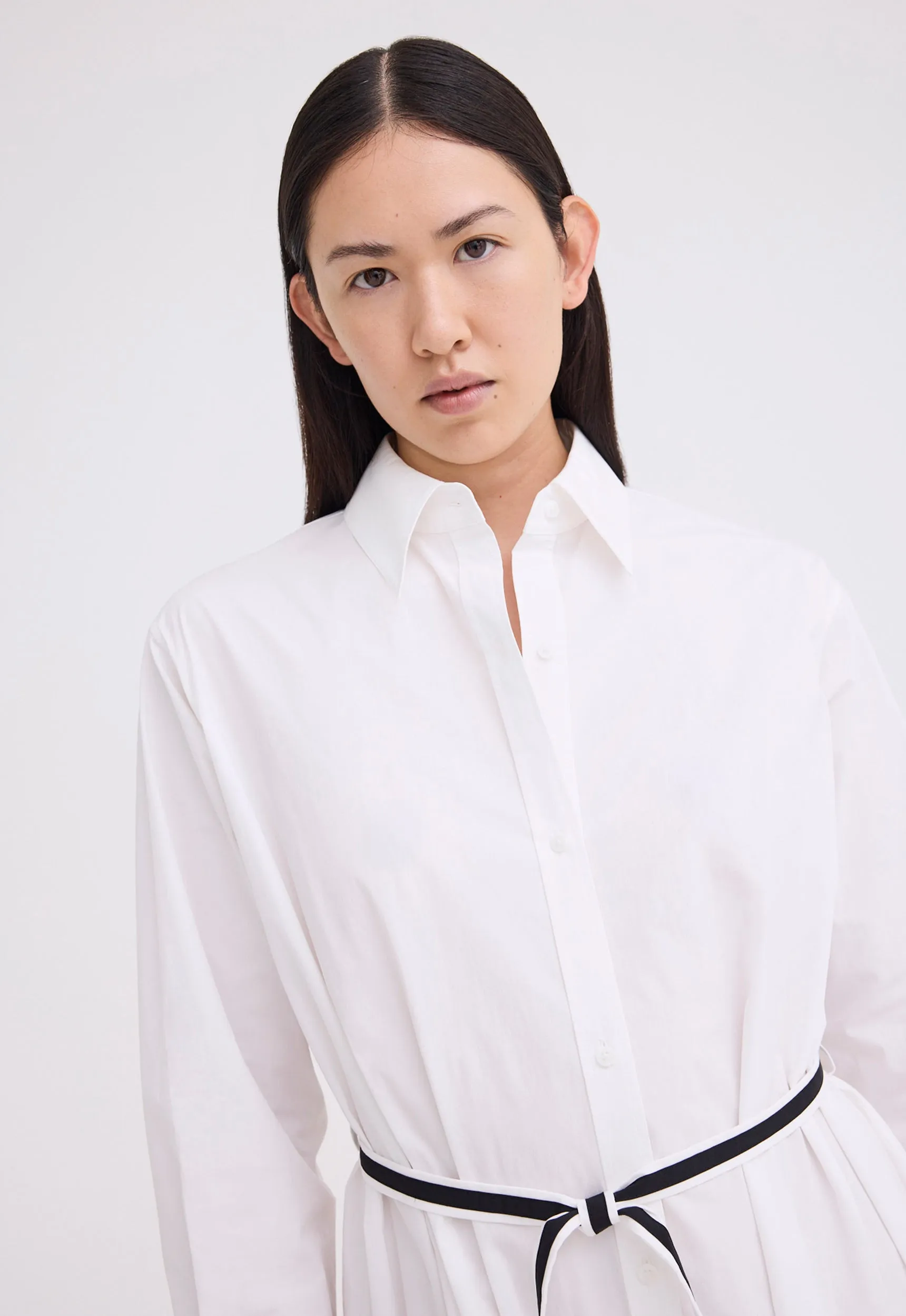 Boundary Cotton Shirt Dress - White/Black