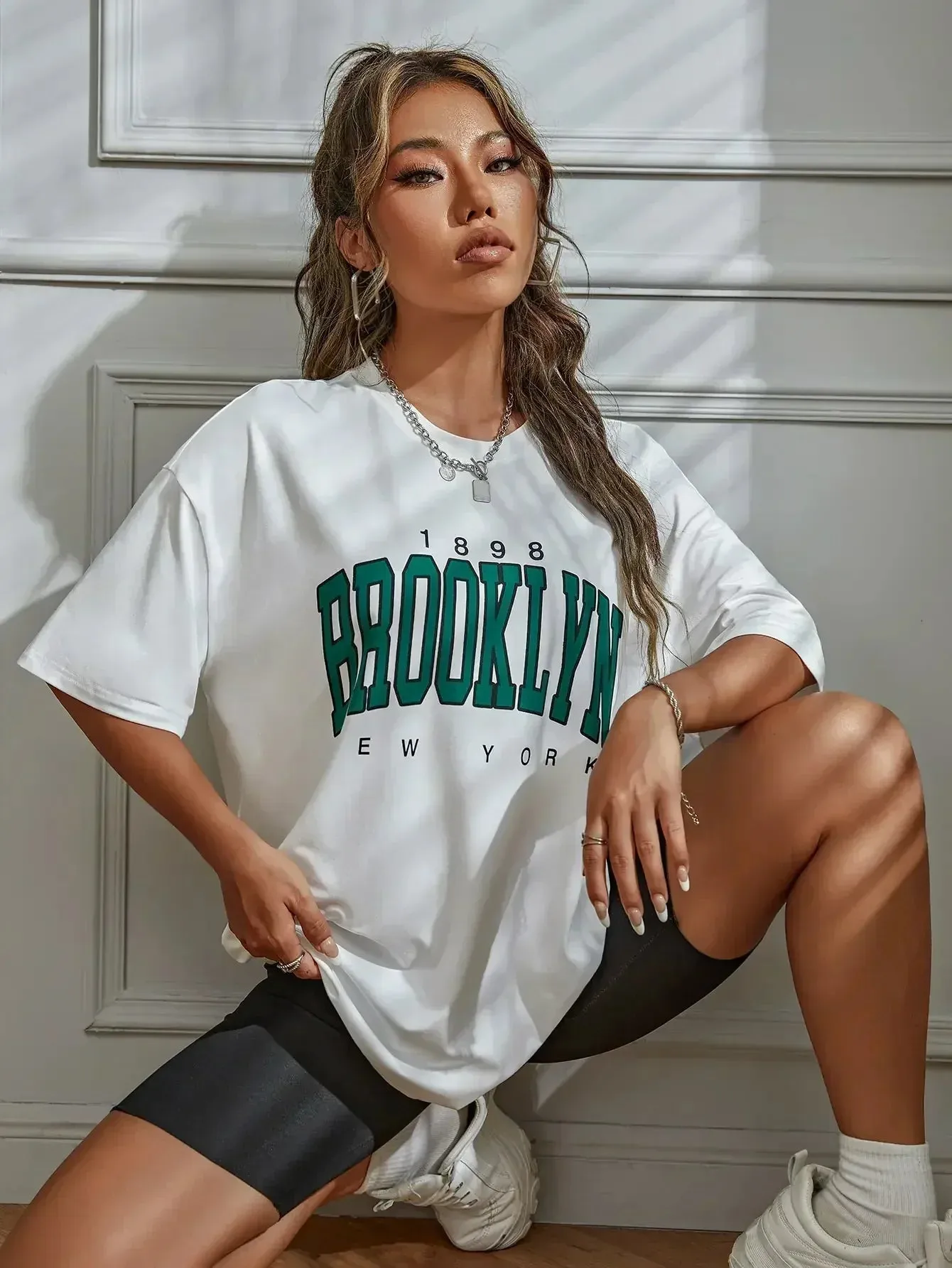 Brooklyn Letter Drop Shoulder Oversized T-Shirt