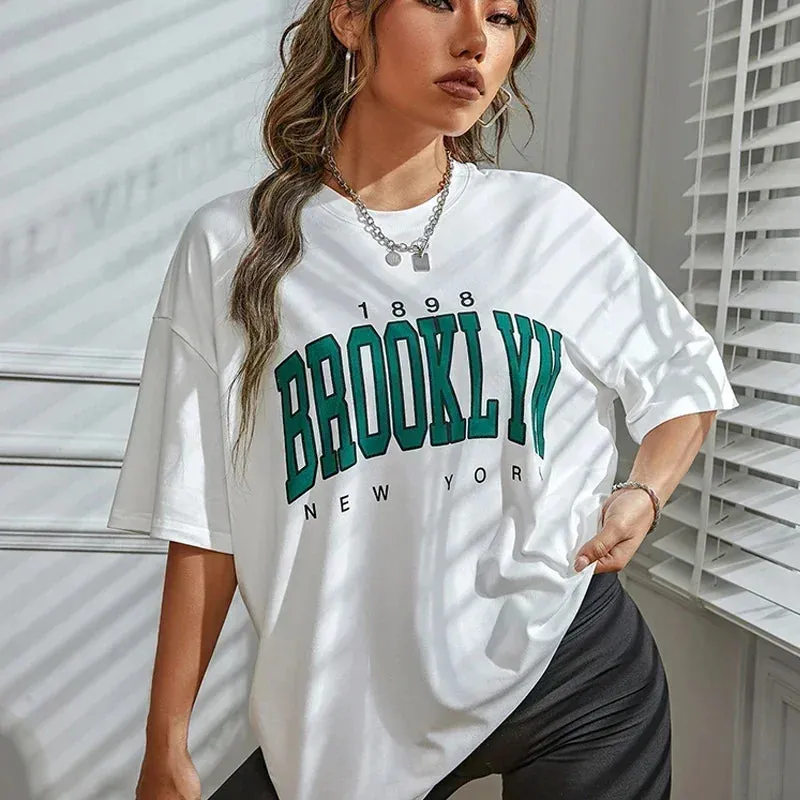 Brooklyn Letter Drop Shoulder Oversized T-Shirt