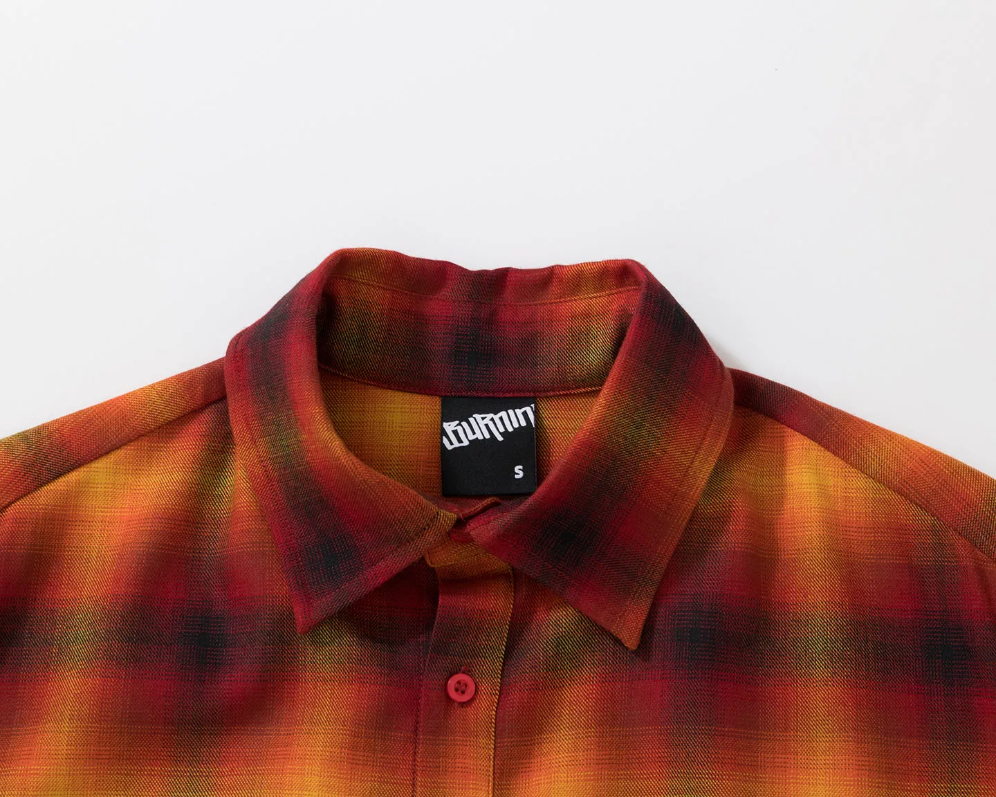 BURNIN* “97’series” raw edge destroyed plaid embroidered shirt