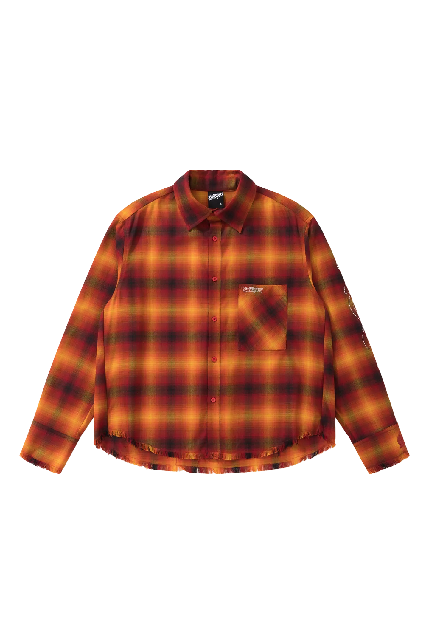 BURNIN* “97’series” raw edge destroyed plaid embroidered shirt