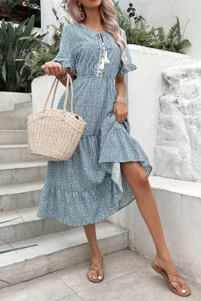 BUTTON DETAILED TIED NECK WOMEN DRESS