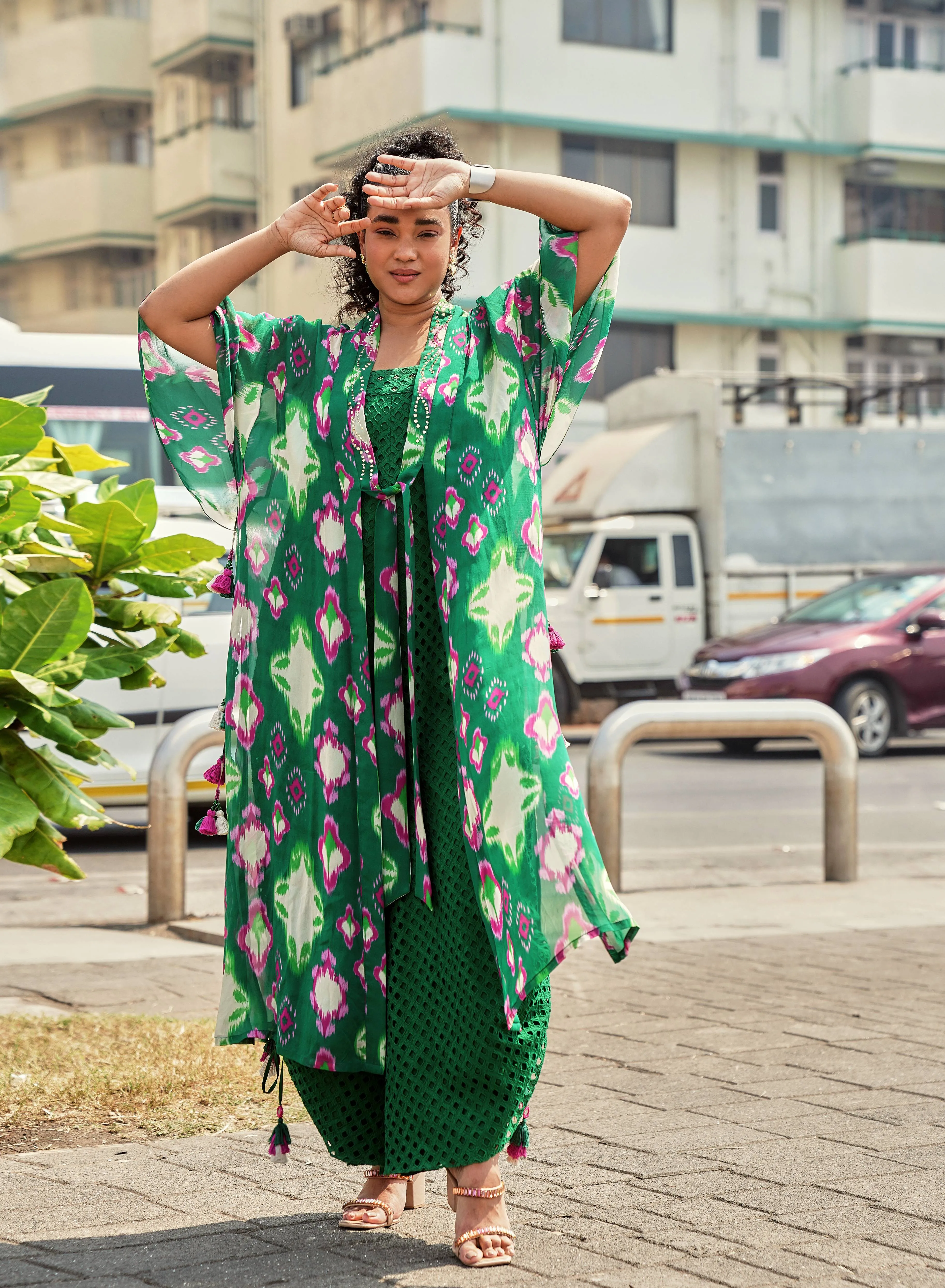 CAFE GREEN IKAT GEORGETTE DUSTER