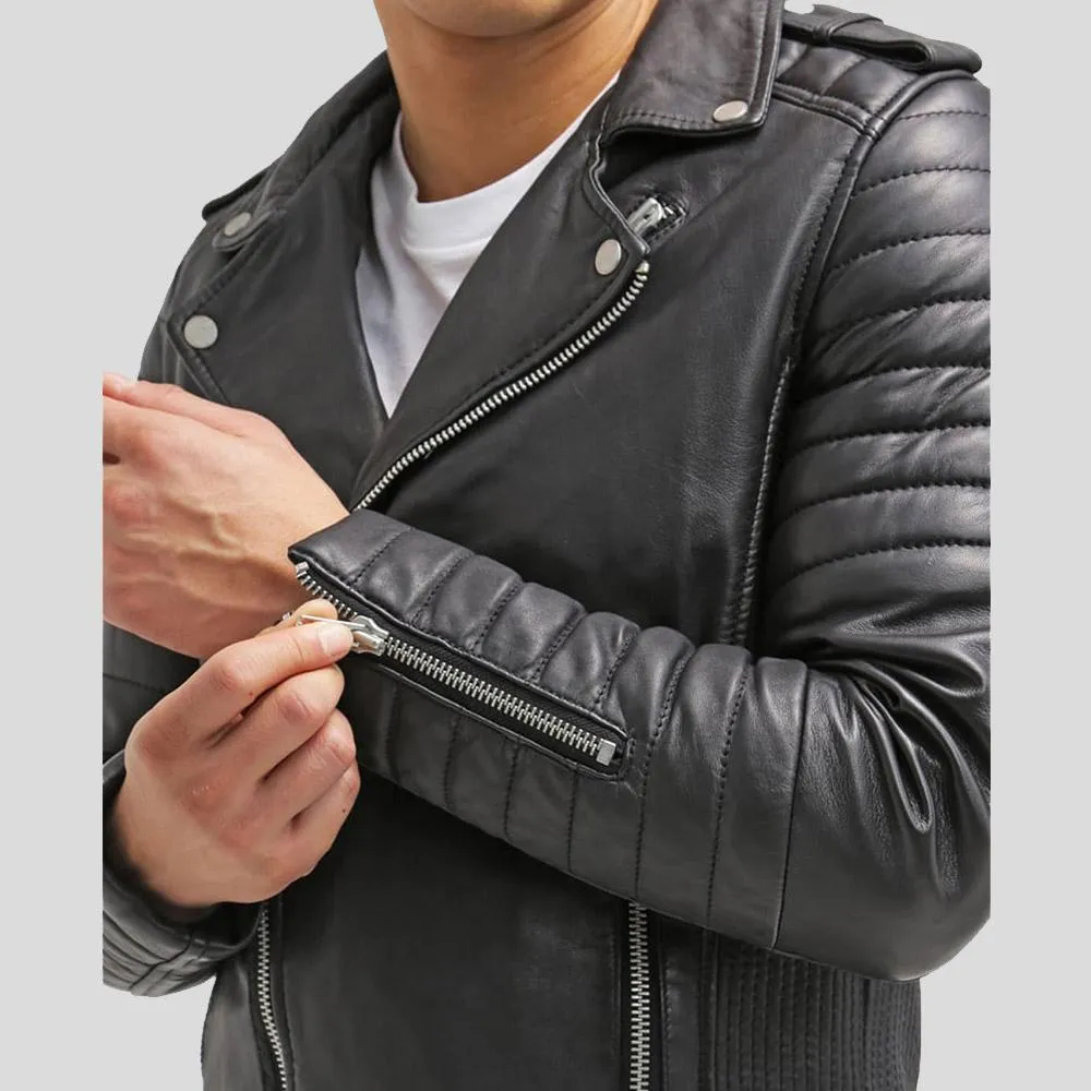 Cain Black Slim Fit Biker Leather Jacket