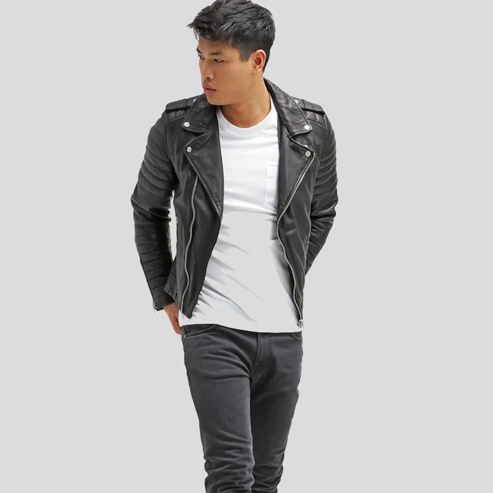 Cain Black Slim Fit Biker Leather Jacket