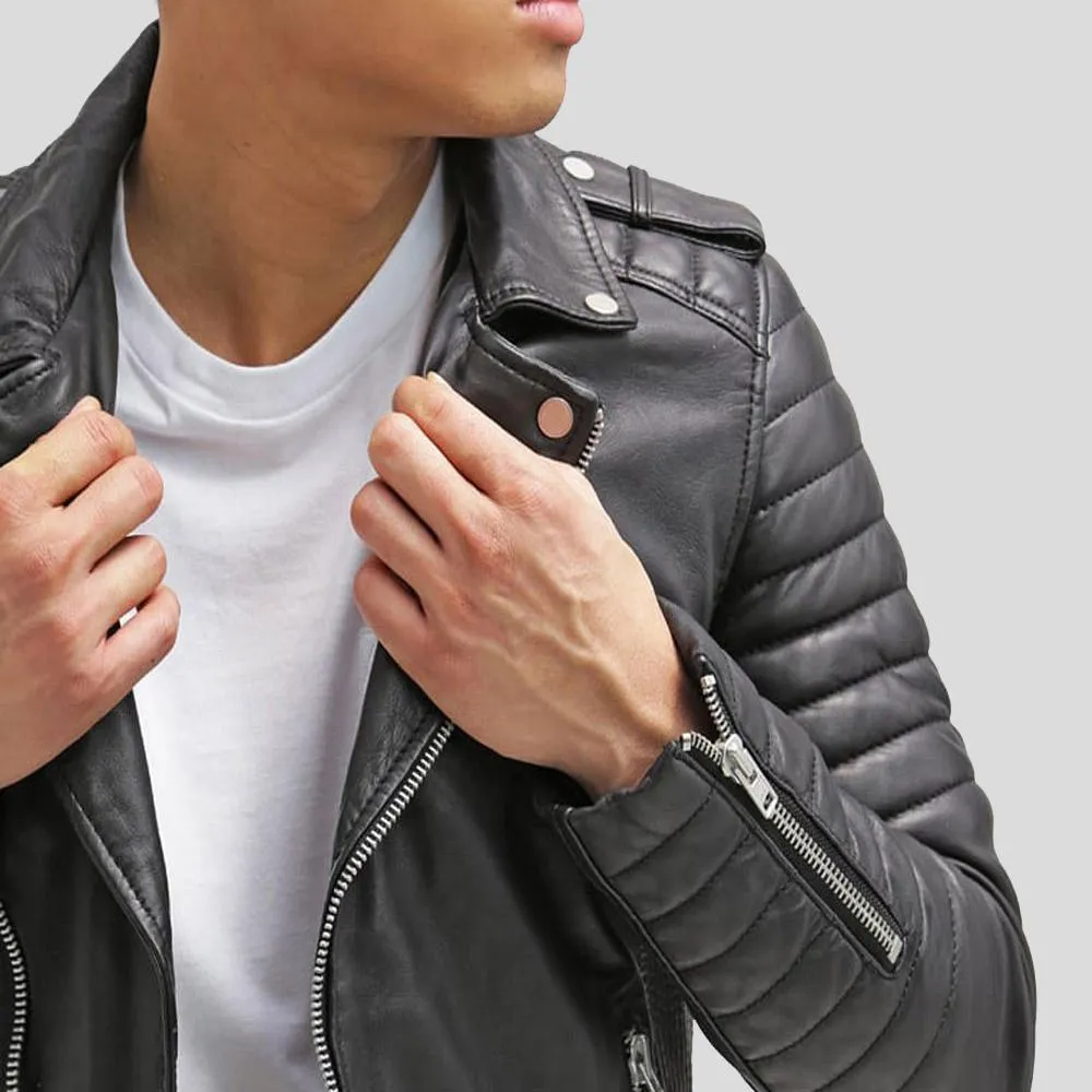 Cain Black Slim Fit Biker Leather Jacket